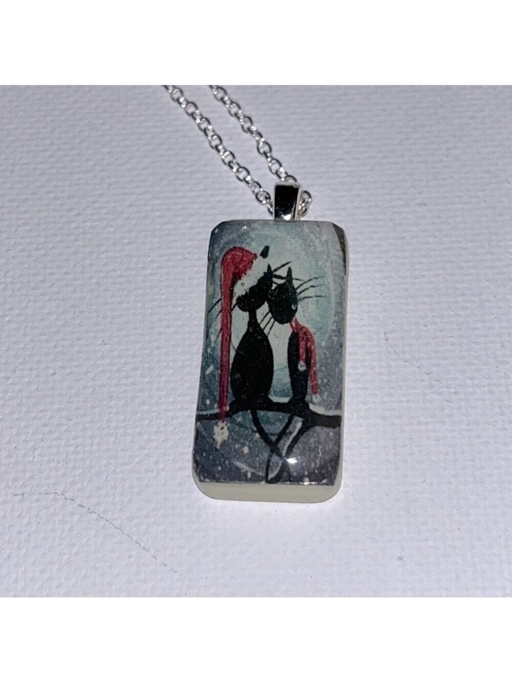 VINTAGE Christmas Cats Necklace Vintage Upcycled Domino Kitschy